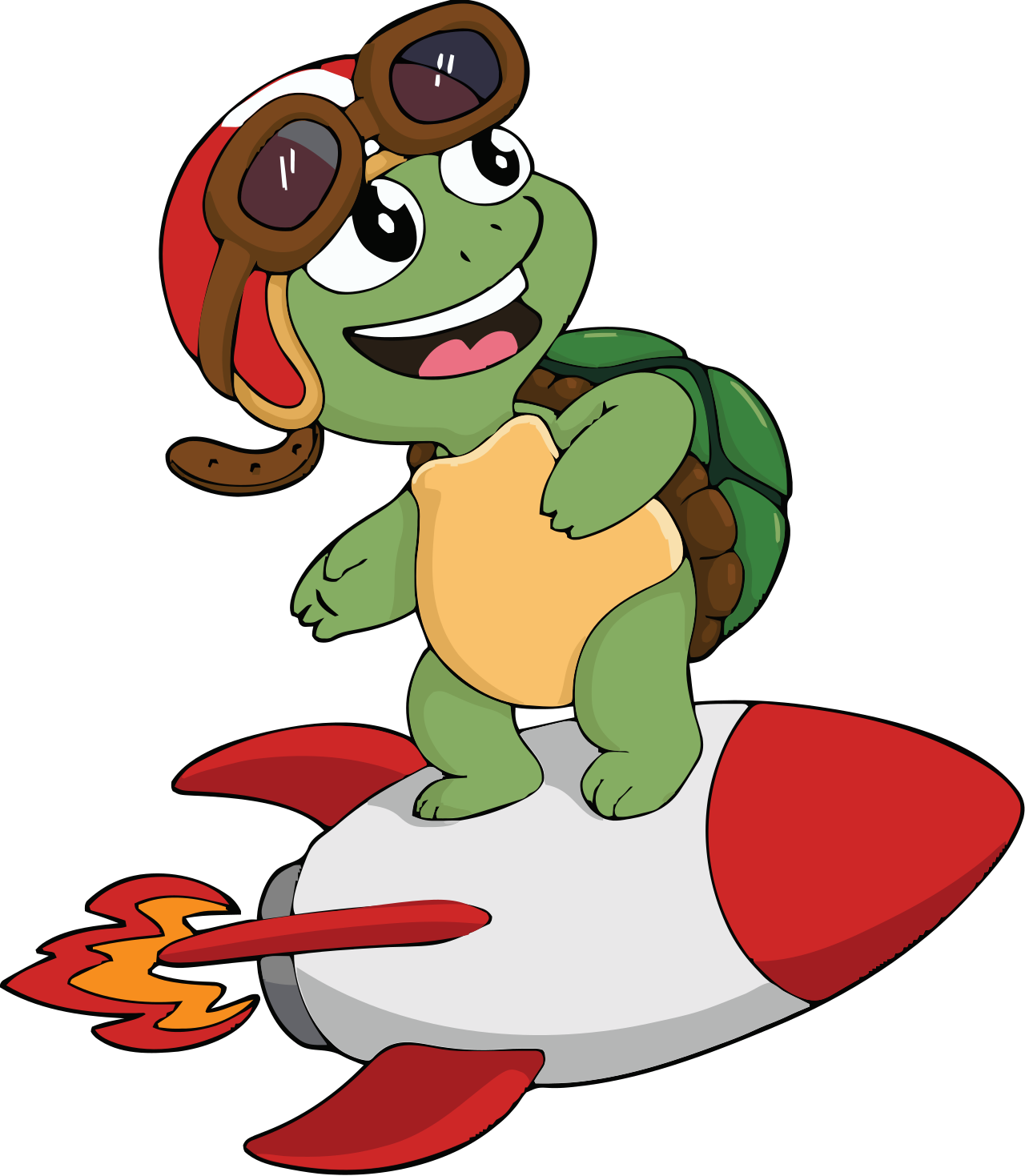 Node&rsquo;s mascot, a turtle with an aviator hat and goggles, riding a rocket like a skateboard