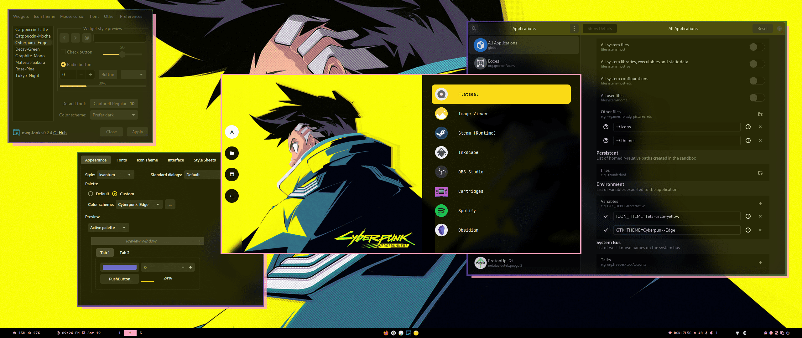 HyDE&rsquo;s desktop with the edge-runners theme applied