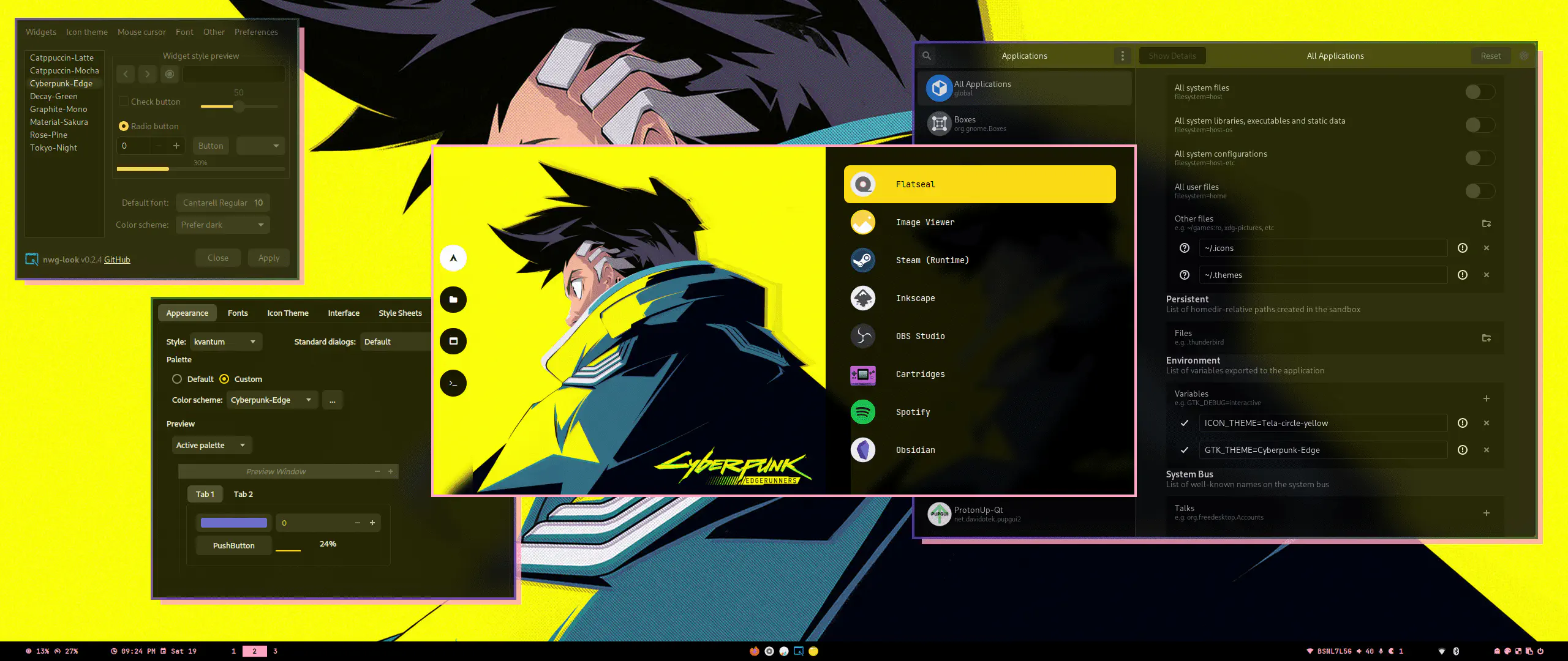 HyDE’s desktop with the edge-runners theme applied