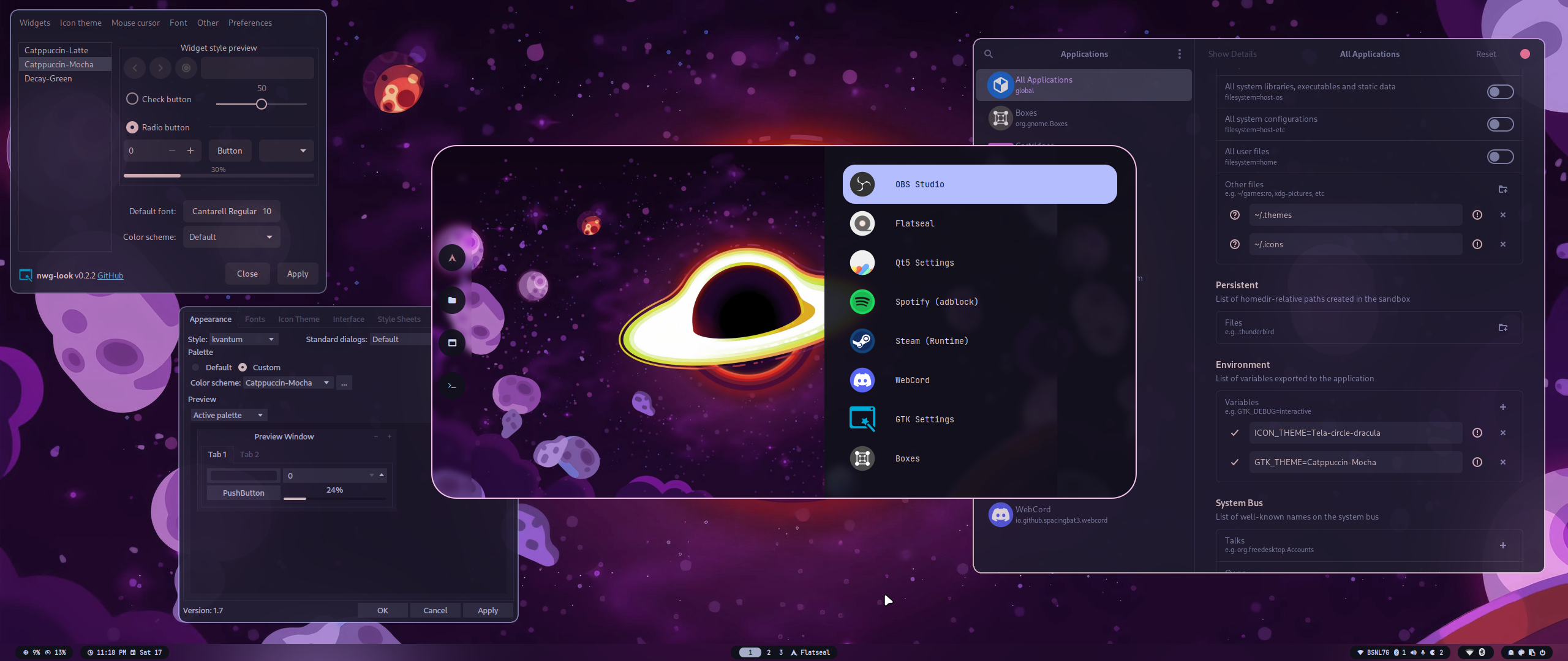 HyDE&rsquo;s desktop with the Catppuccin Mocha color palette applied